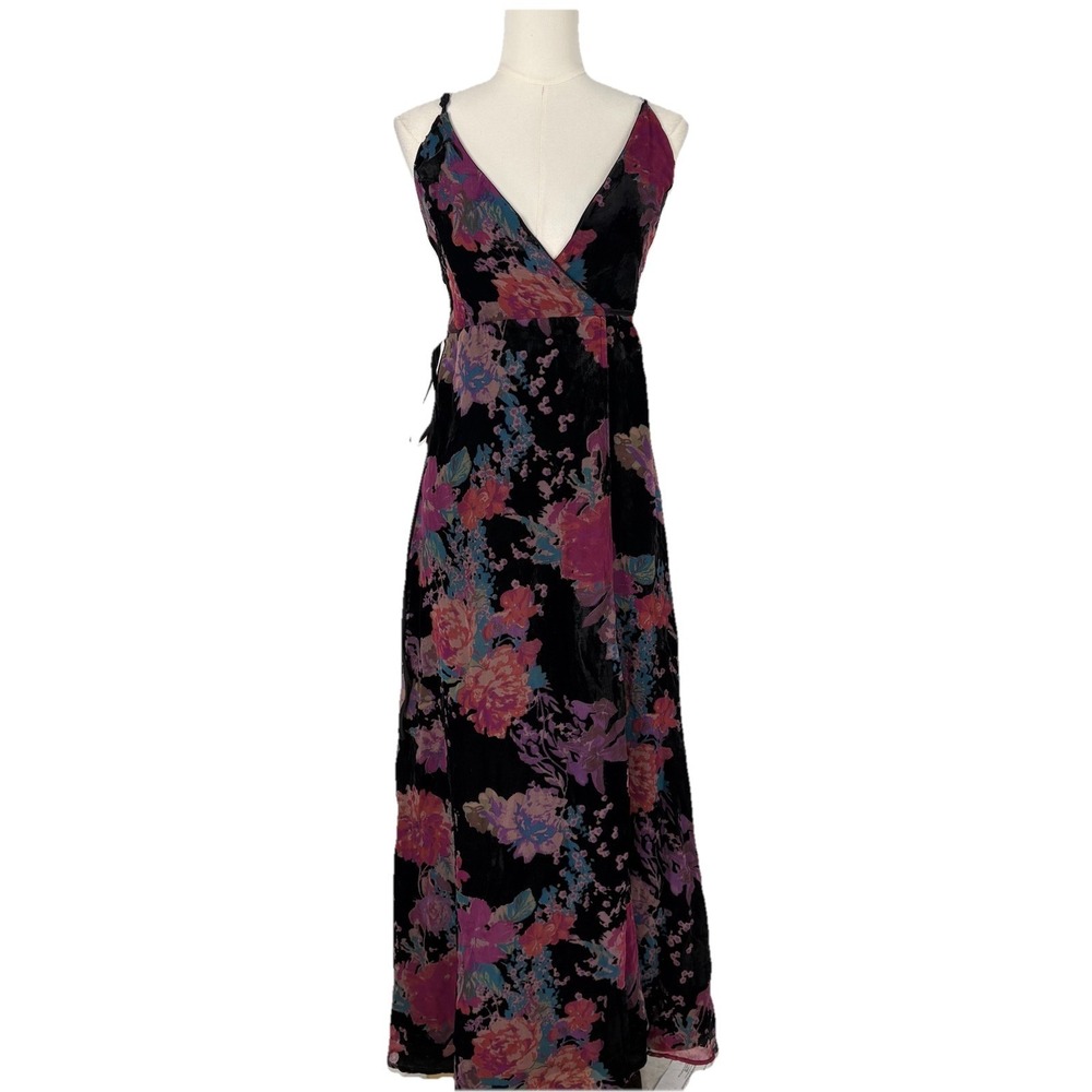 Lulus Womens Velvet Burnout‎ Floral Whimsigoth Maxi Wrap Dress Gown Size S Fairy